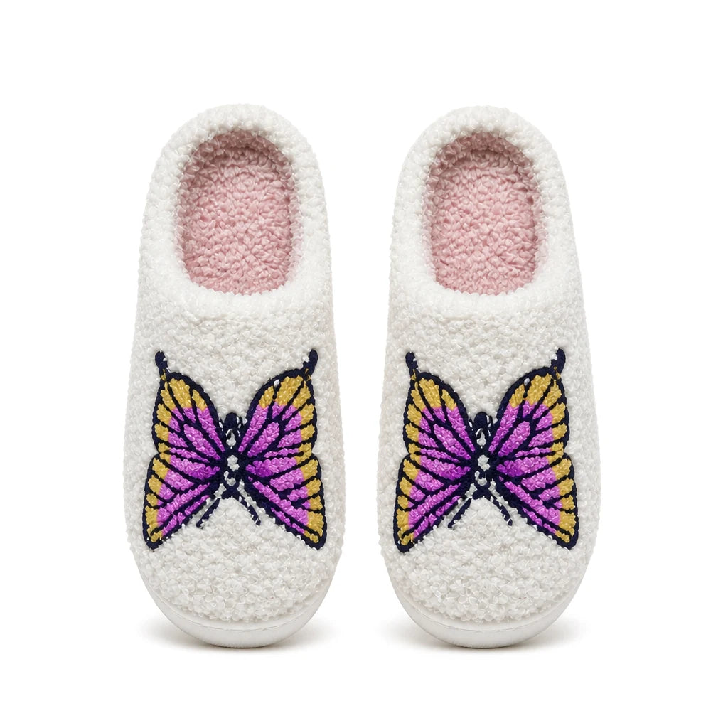 Chaussons Moumoute Papillon Violet Bochausson vue de dessus de la paire