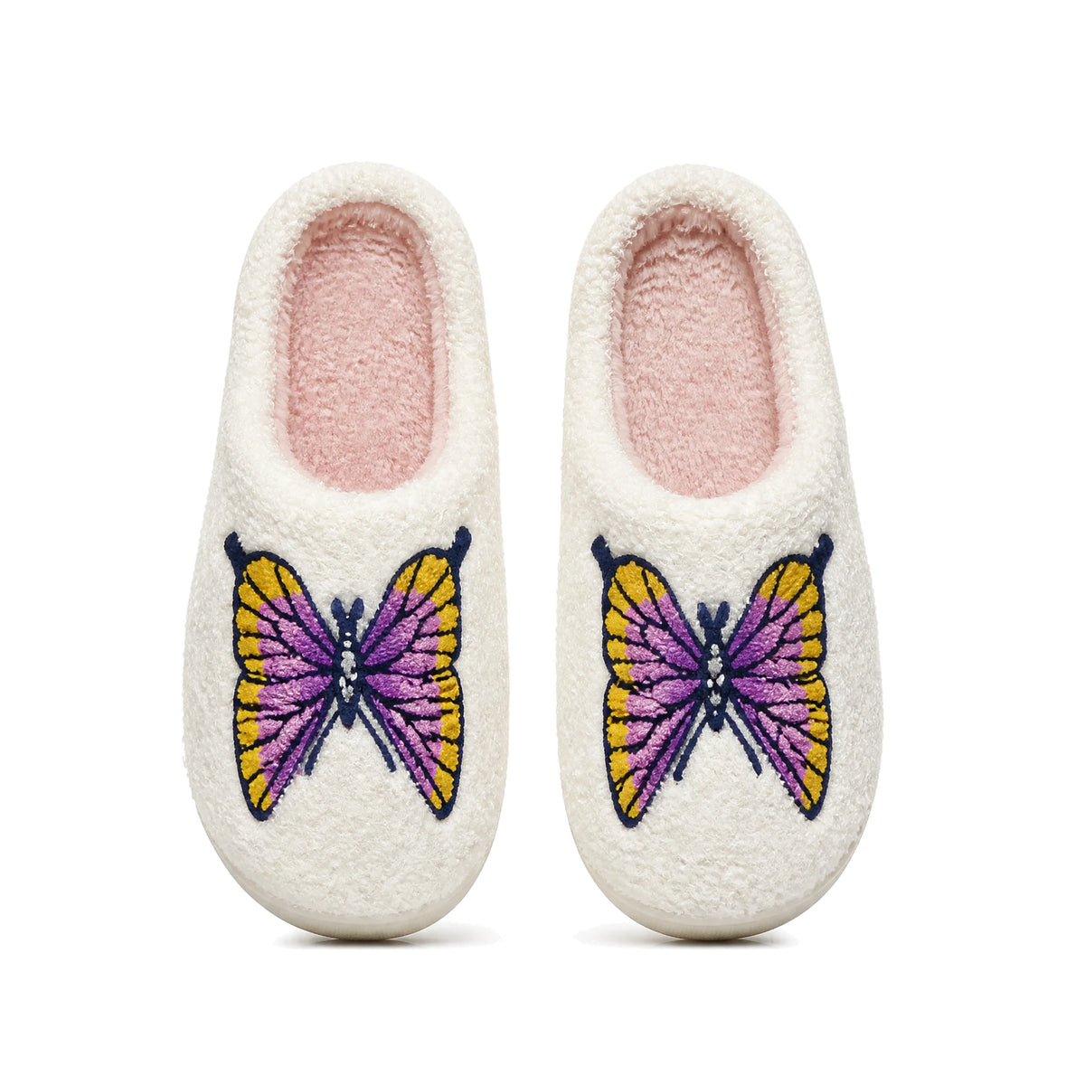 Chaussons Moumoute Papillon Violet Bochausson vue de dessus de la paire