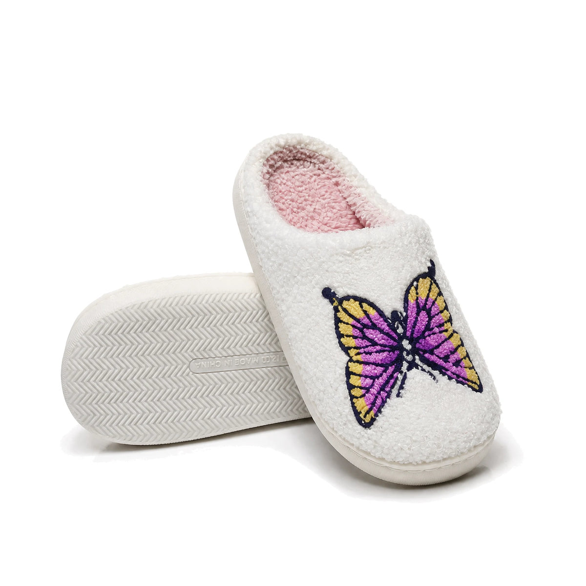 Chaussons Moumoute Papillon Violet Bochausson semelle antidérapante