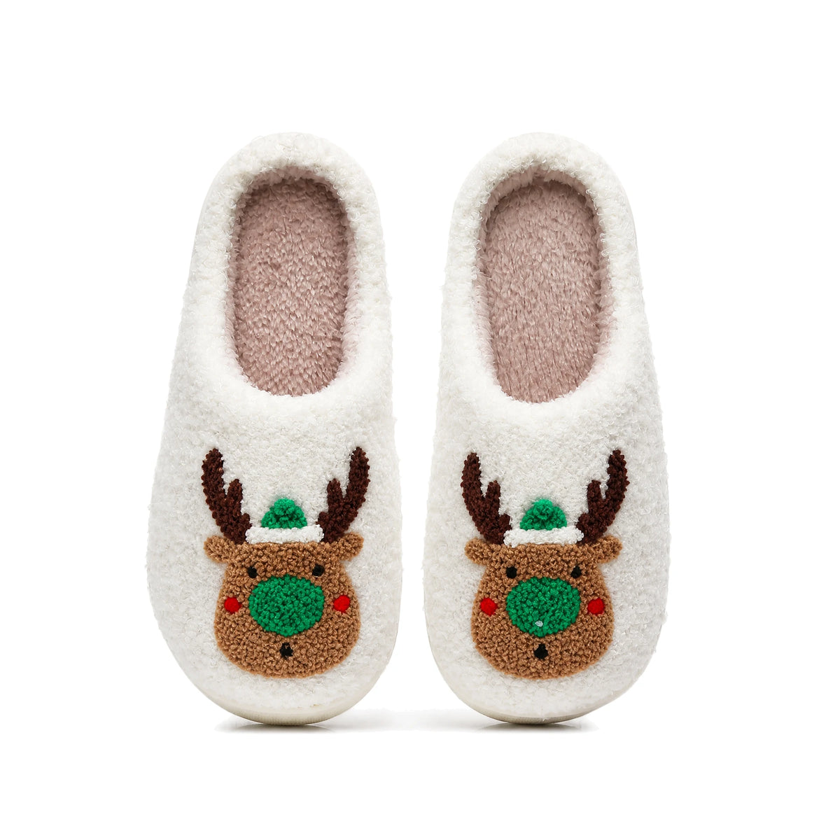 Chaussons Moumoute Renne de Noël Bochausson vue de dessus de la paire