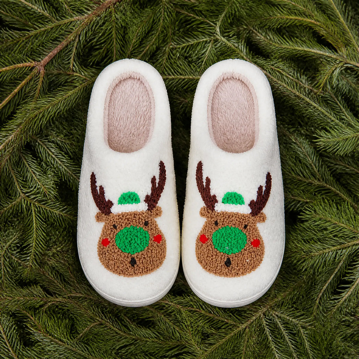 Chaussons Moumoute Renne de Noël Bochausson mise en scène