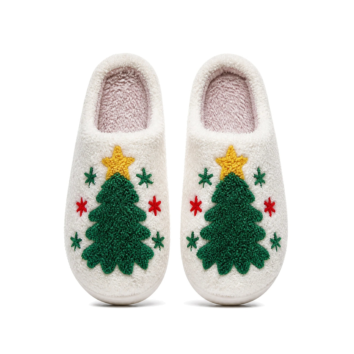 Chaussons Moumoute Sapin de Noël Bochausson vue de dessus de la paire