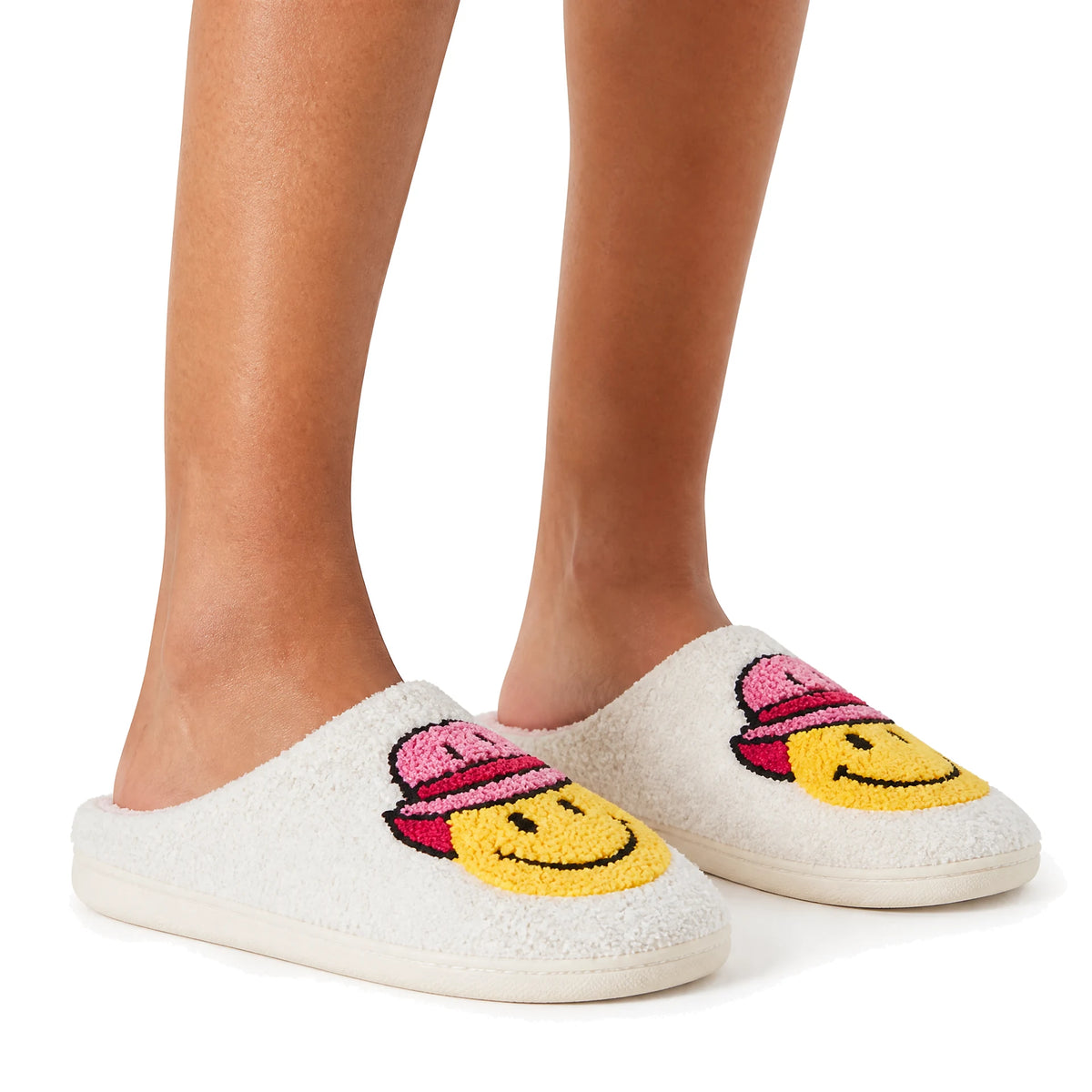 Chaussons Moumoute Smiley Cowboy Bochausson porté aux pieds, femme
