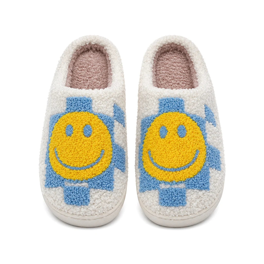 Chaussons Moumoute Smiley Damier Bochausson vue de dessus de la paire