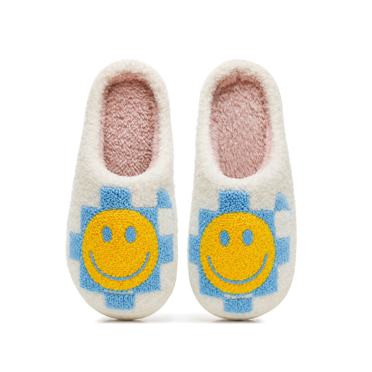 Chaussons Moumoute Smiley Damier Bochausson vue de dessus de la paire