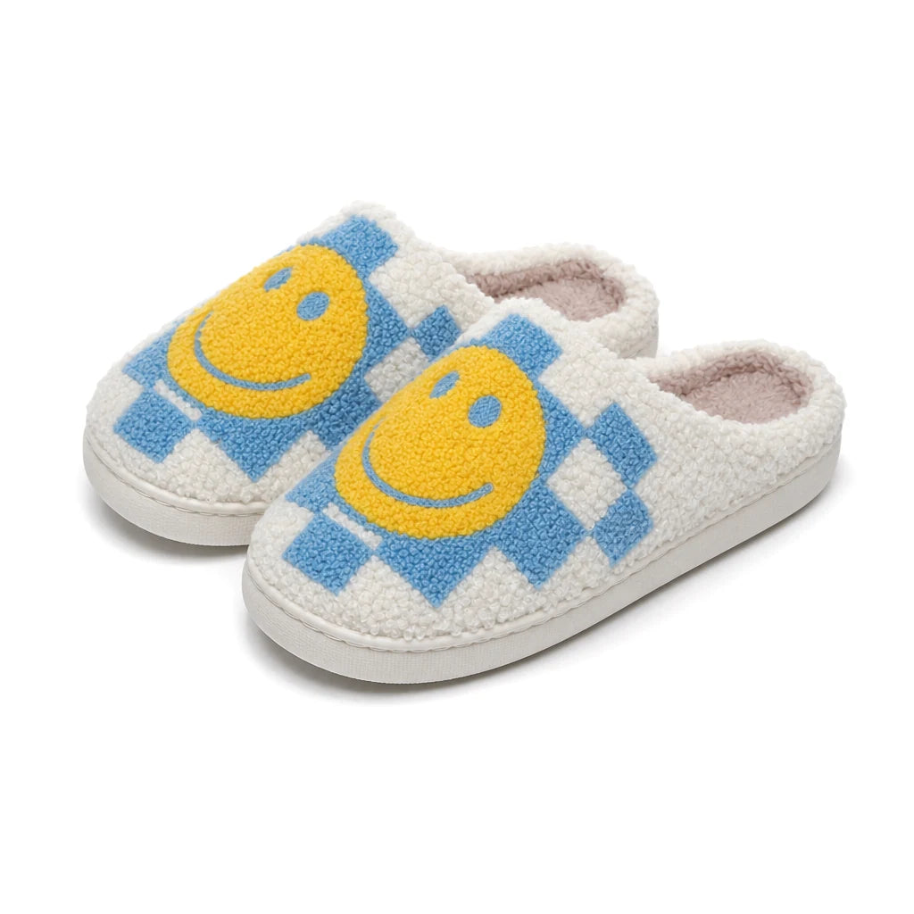 Chaussons Moumoute Smiley Damier Bochausson vue trois-quarts de la paire