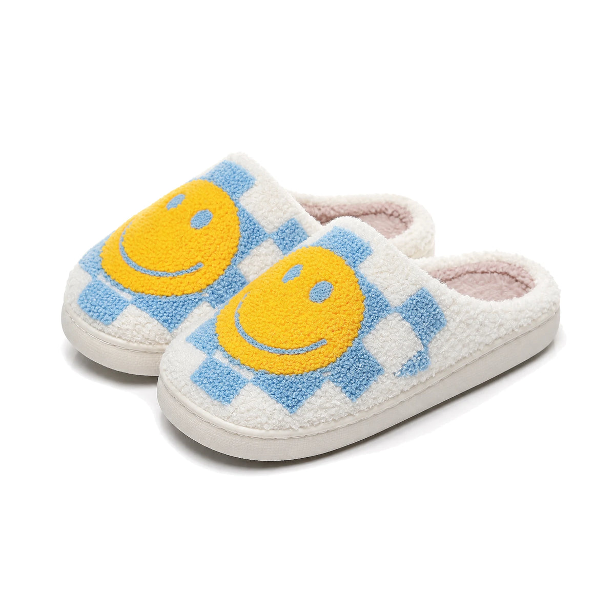 Chaussons Moumoute Smiley Damier Bochausson vue trois-quarts de la paire