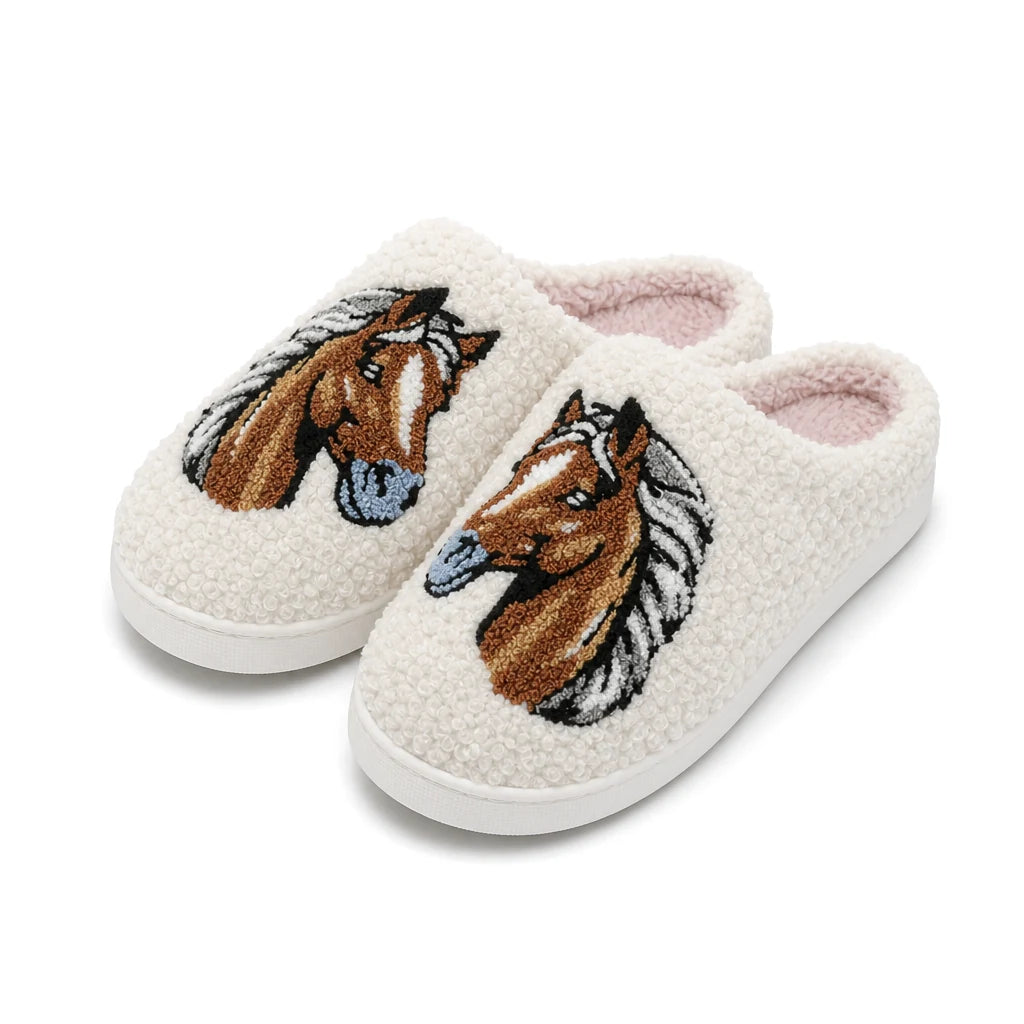Chaussons Moumoute Tête de Cheval Bochausson vue trois-quarts de la paire