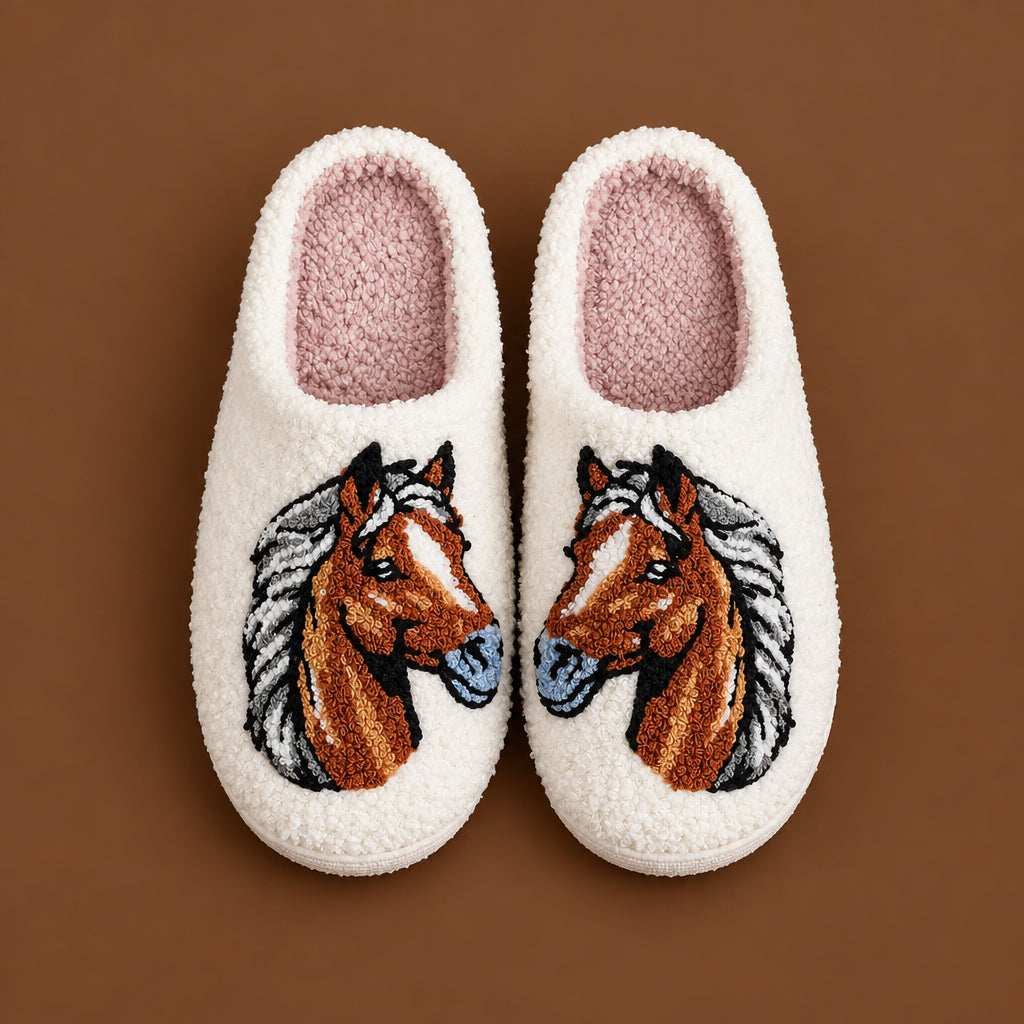 Chaussons Moumoute Tête de Cheval Bochausson mise en scène