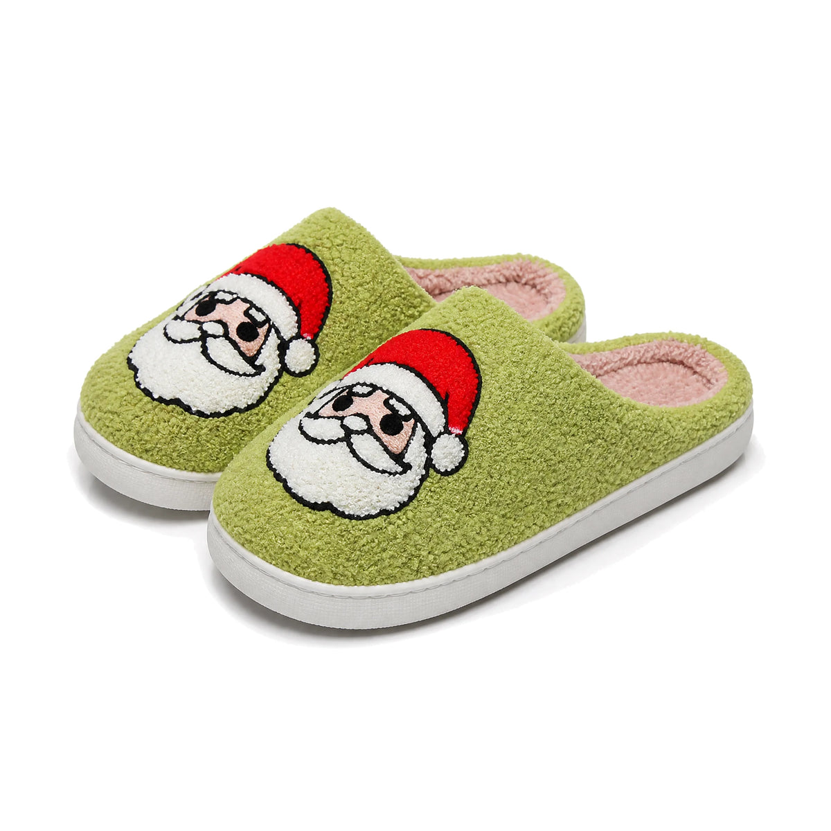 Chaussons Moumoute Tête de Père Noël Bochausson vue trois-quarts de la paire
