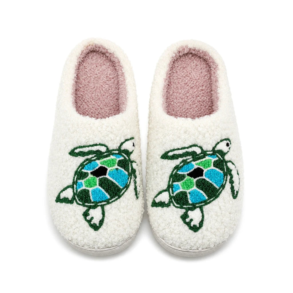 Chaussons Moumoute Tortue Marine Bochausson vue de dessus de la paire