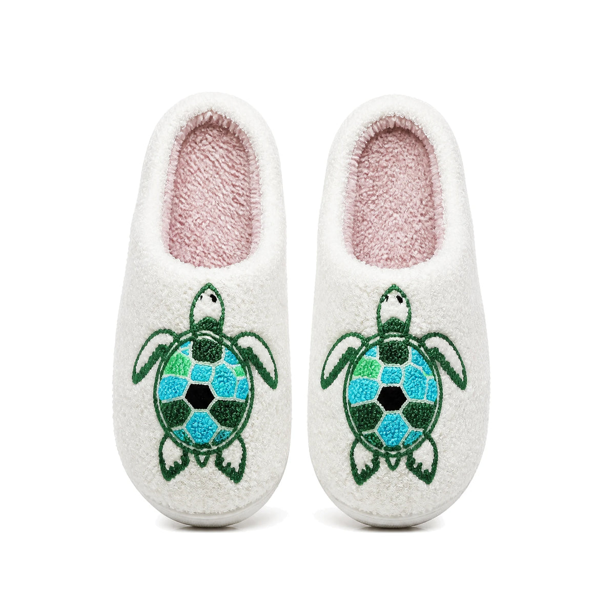 Chaussons Moumoute Tortue Marine Bochausson vue de dessus de la paire