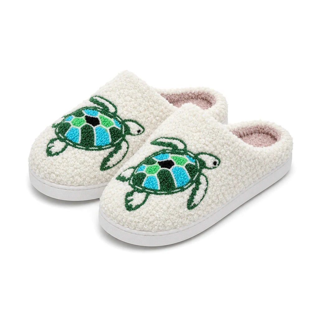 Chaussons Moumoute Tortue Marine Bochausson vue trois-quarts de la paire