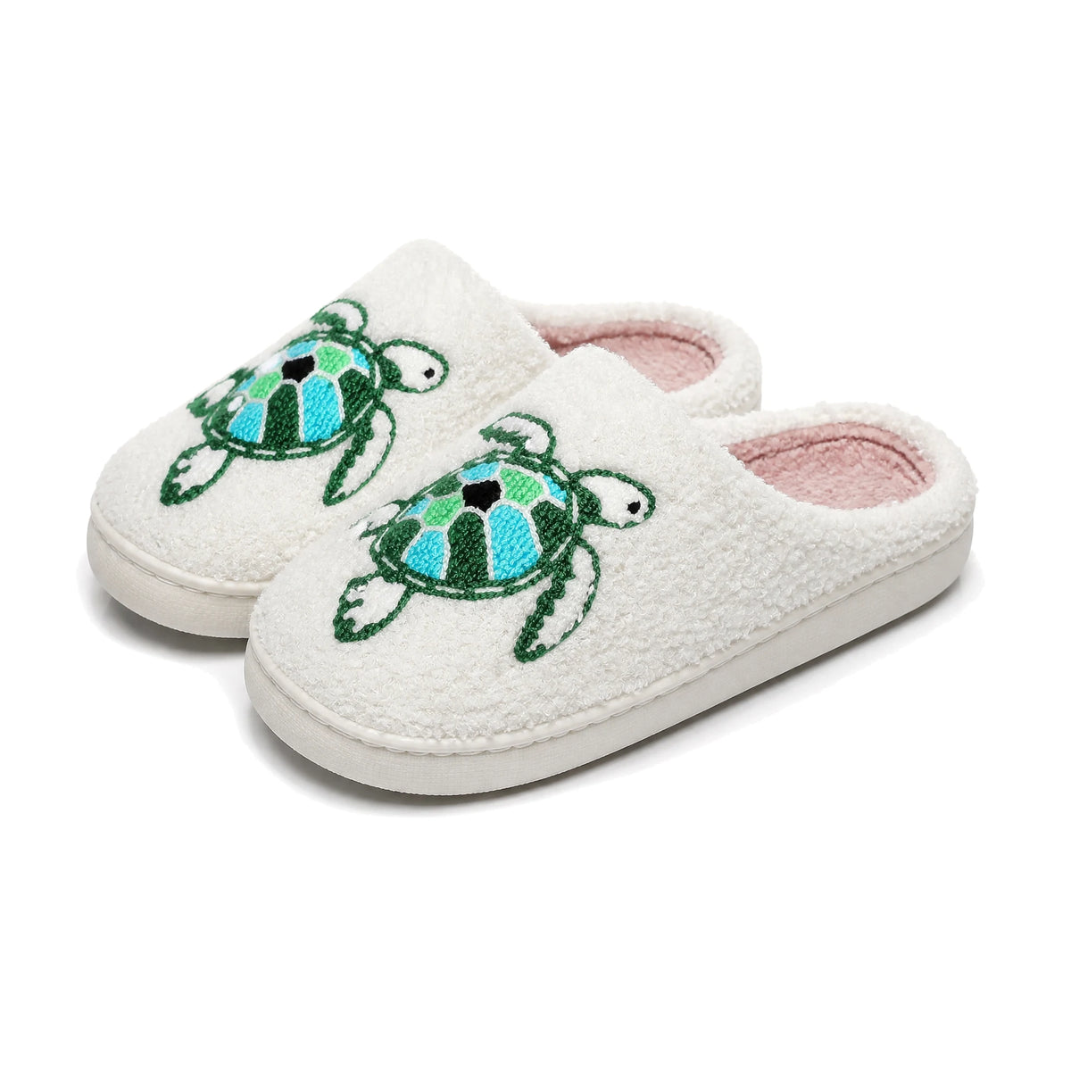 Chaussons Moumoute Tortue Marine Bochausson vue trois-quarts de la paire