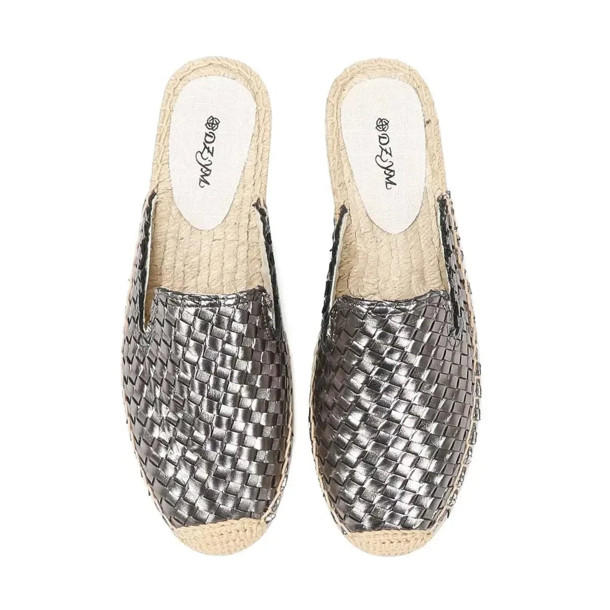 Chaussons Mules en Cuir pour Femme Argenté / 35