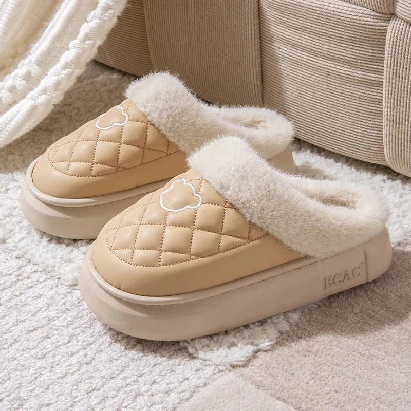 Chaussons Mules Fourrés pour Femme Beige / 35-36