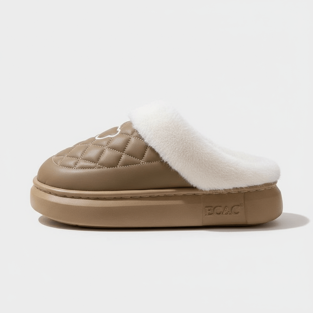 Chaussons Mules Fourrés pour Femme Marron clair / 35-36