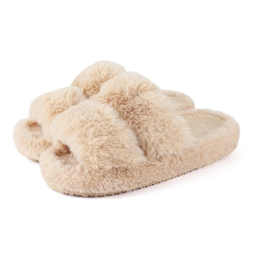 Chaussons Mules en Fourrure pour Femme Beige / 34-35