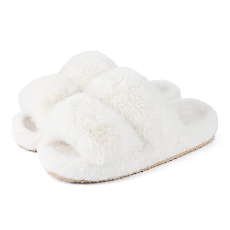 Chaussons Mules en Fourrure pour Femme Blanc / 34-35