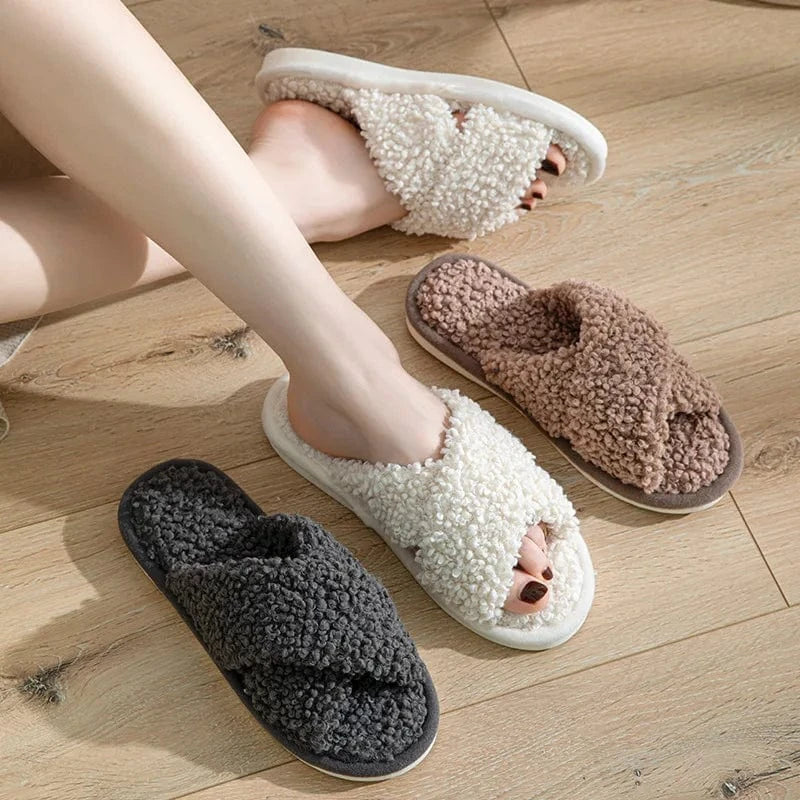 Chaussons Ouverts Effet Fourrure Bouclée