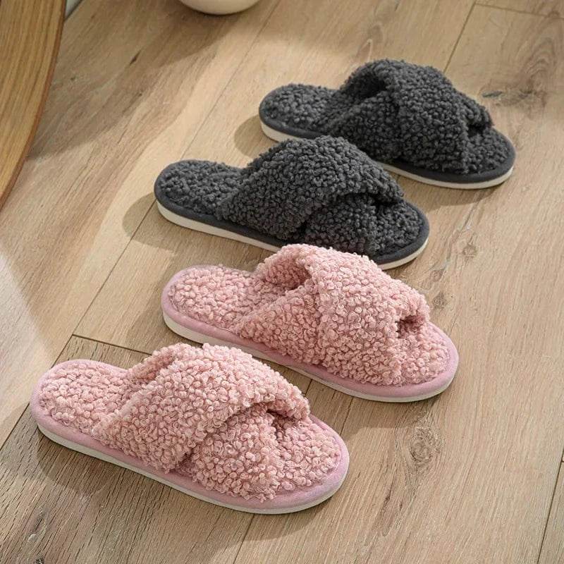 Chaussons Ouverts Effet Fourrure Bouclée