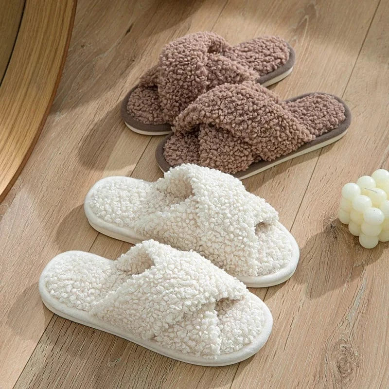 Chaussons Ouverts Effet Fourrure Bouclée