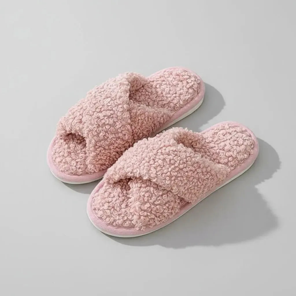 Chaussons Ouverts Effet Fourrure Bouclée