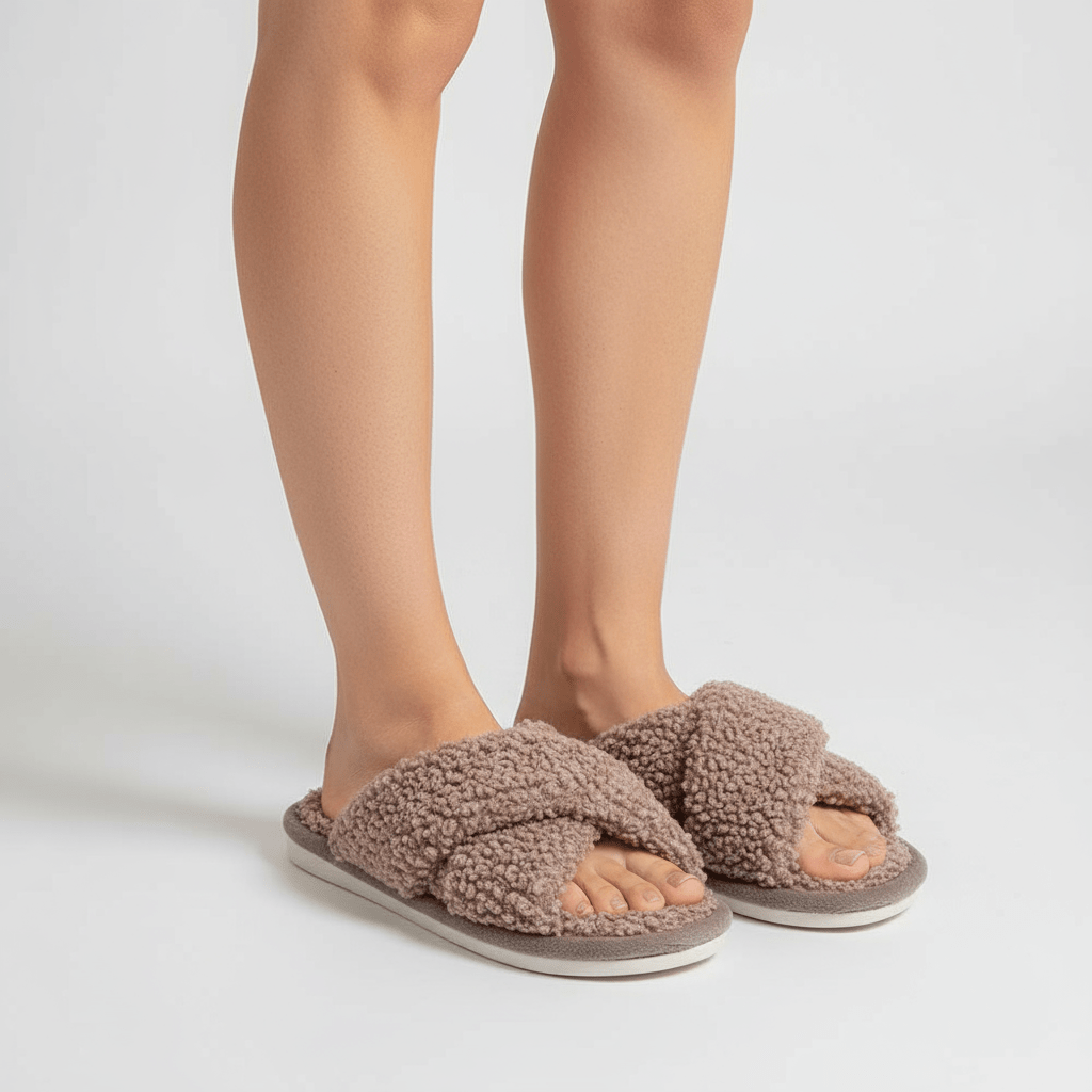 Chaussons Ouverts Effet Fourrure Bouclée