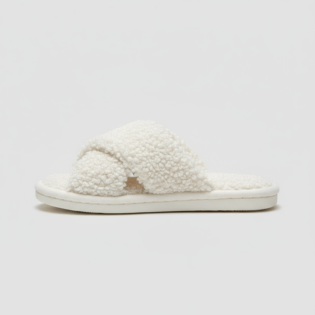 Chaussons Ouverts Effet Fourrure Bouclée Blanc / 35-36