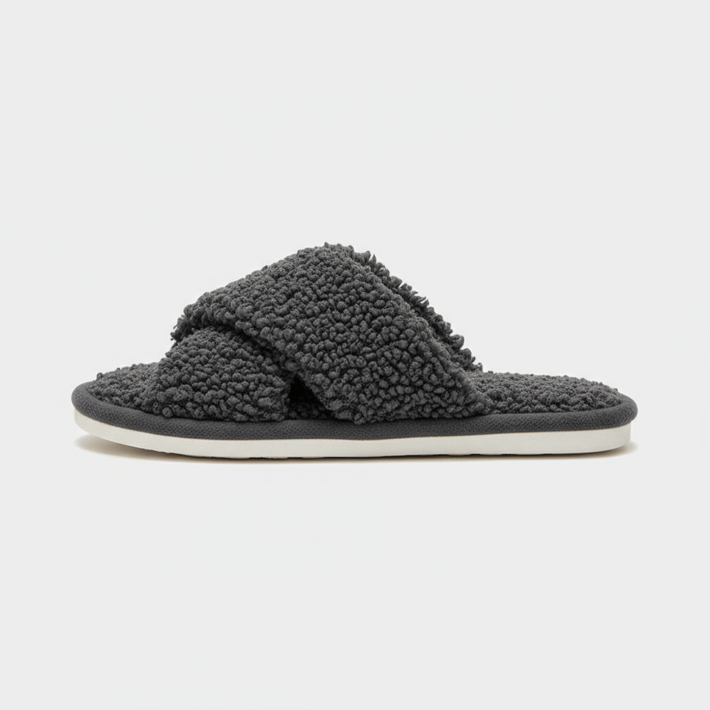 Chaussons Ouverts Effet Fourrure Bouclée Gris anthracite / 35-36