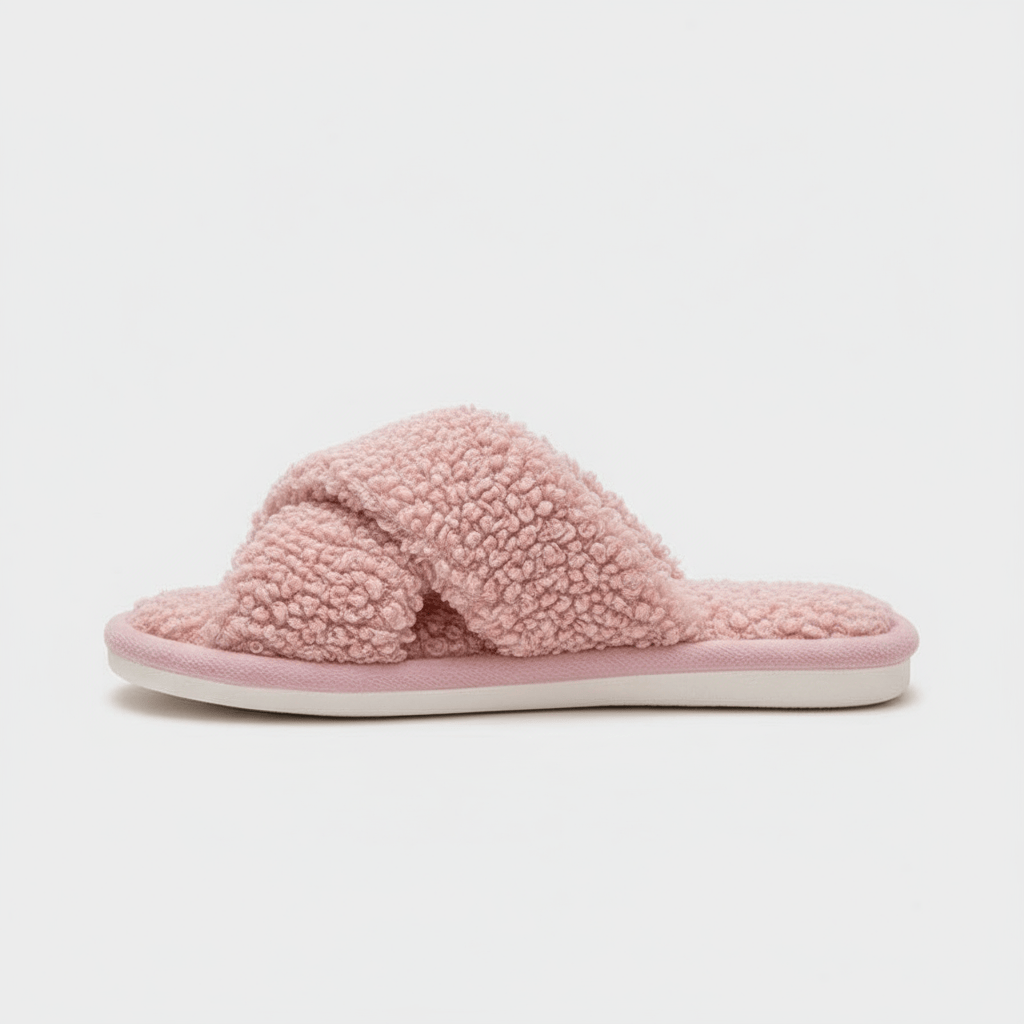 Chaussons Ouverts Effet Fourrure Bouclée Rose / 35-36