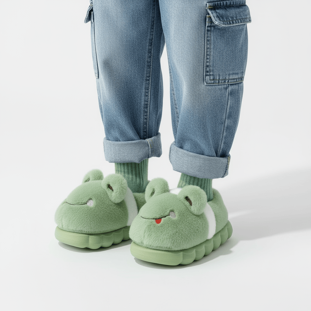 Chaussons Peluche Enfant Grenouille