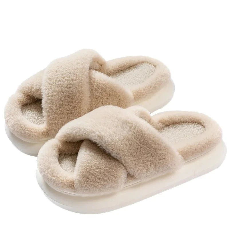 Chaussons Sandales en Fourrure Beige / 35-36