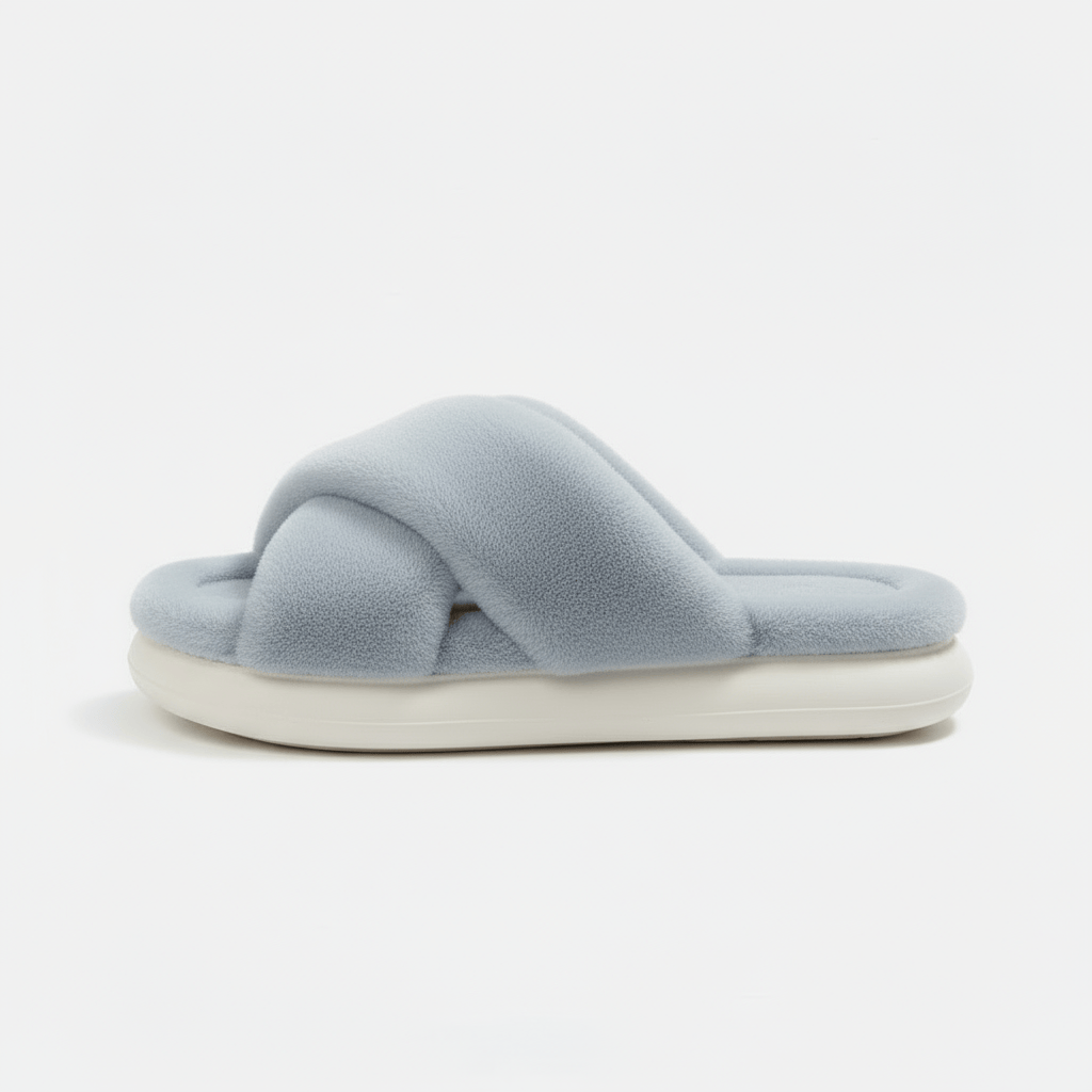 Chaussons Sandales en Fourrure Gris bleu / 35-36