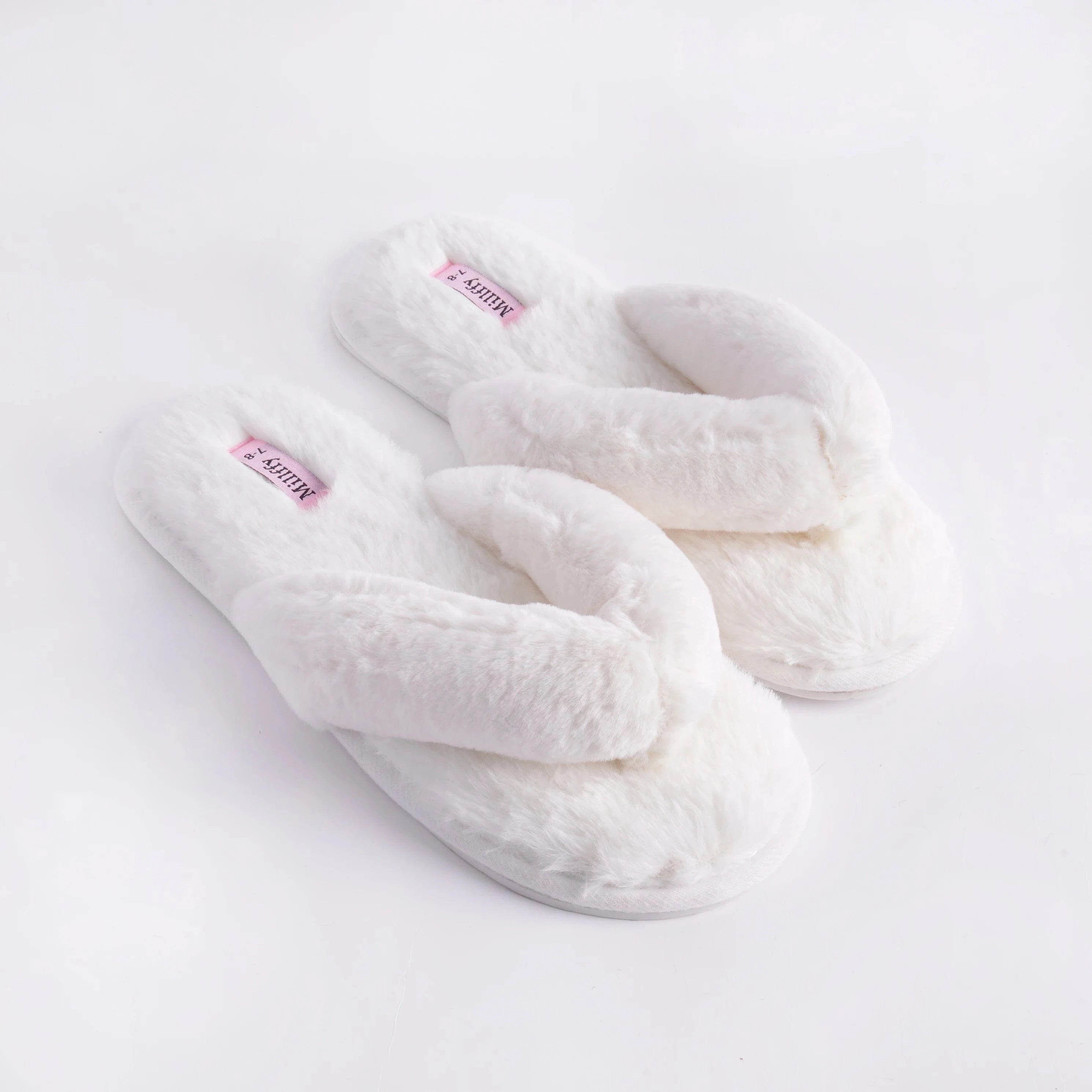 Chaussons Tongs en Fausse Fourrure Blanc / 37-38