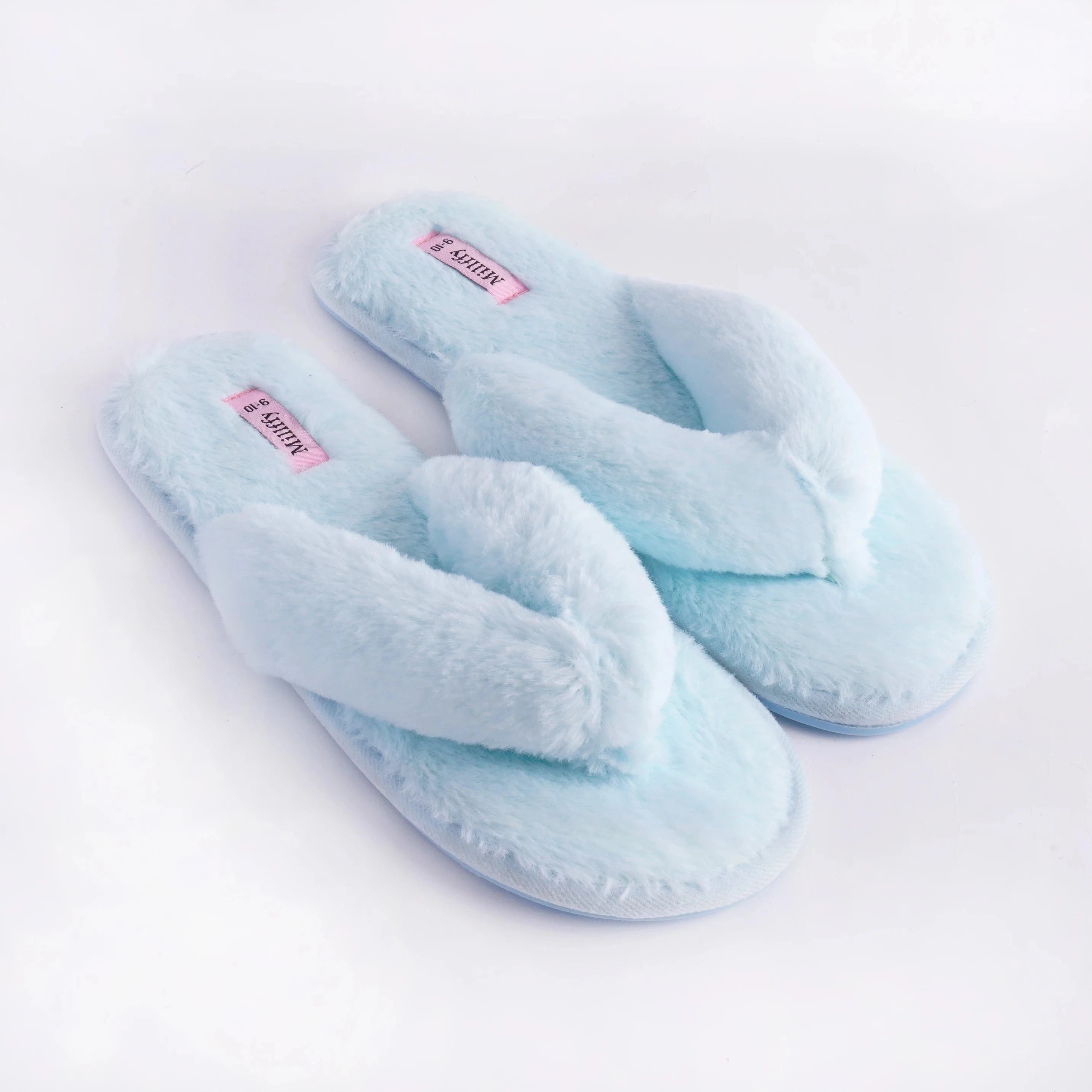 Chaussons Tongs en Fausse Fourrure Bleu ciel / 37-38