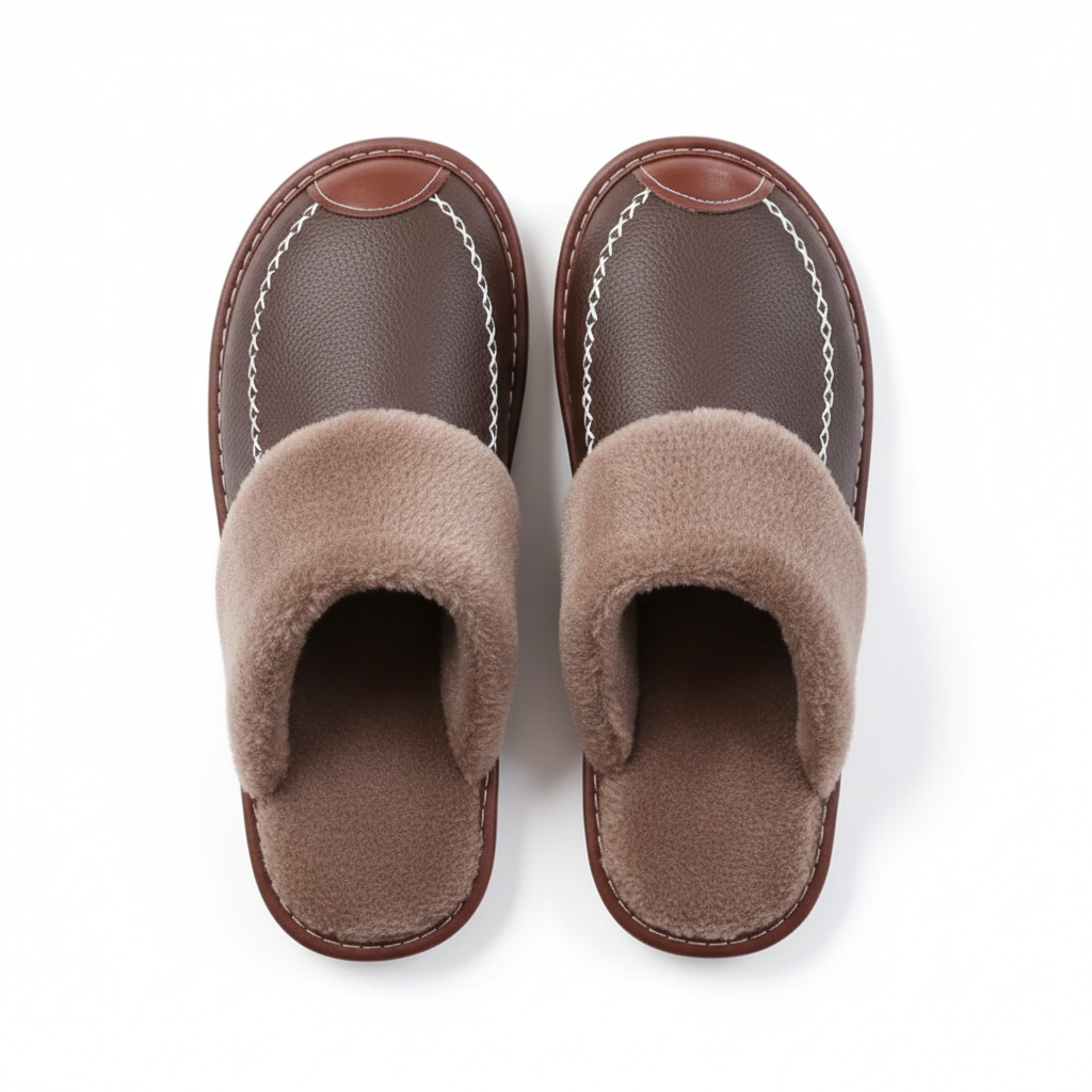 chaussons en fourrure homme taupe similicuir