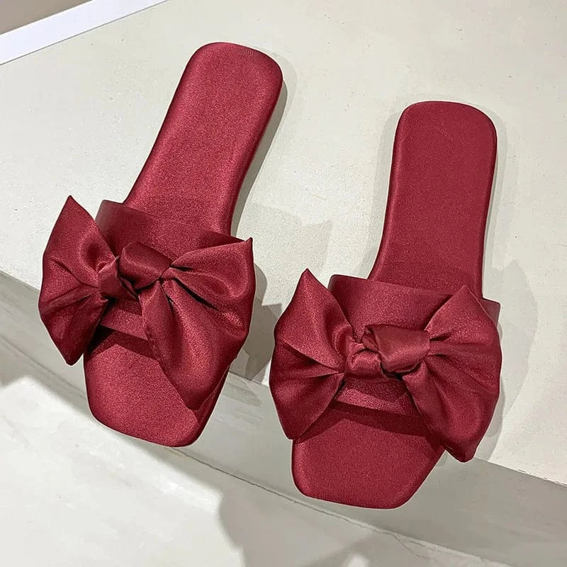 Claquettes Noeud en Satin pour Femme Bordeaux / 35