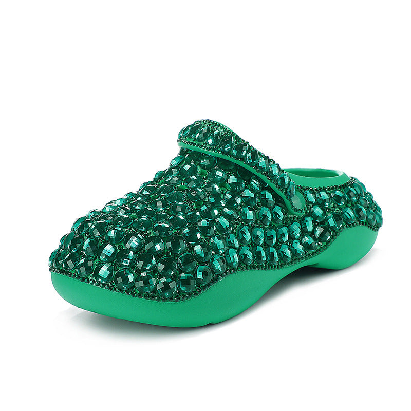 Sabot Paillettes Cristal Vert Bochausson vue de profil